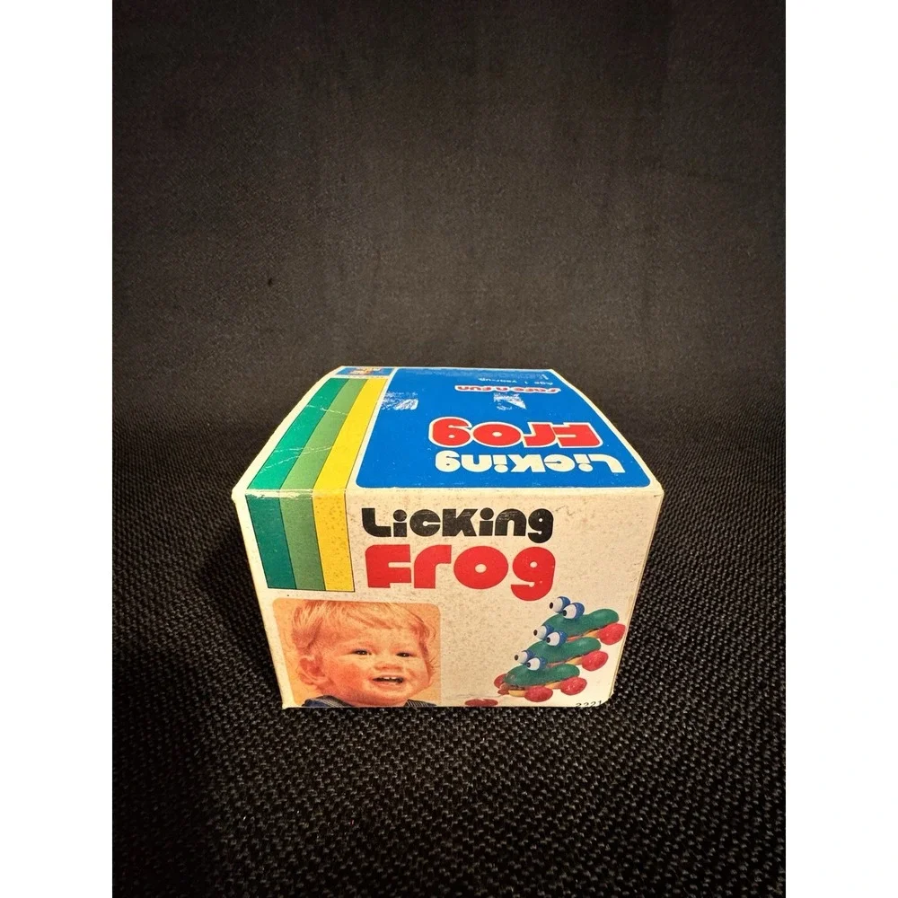 Vintage Safe-N-Fun Licking Frog Pull Toy w/ Original Box Plastic Rare